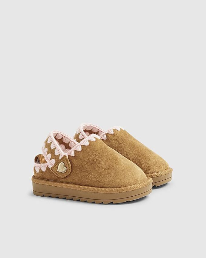 Mini Girls Beige Whipstitch Strap Slippers