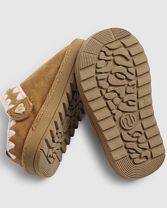 Mini Girls Beige Whipstitch Strap Slippers