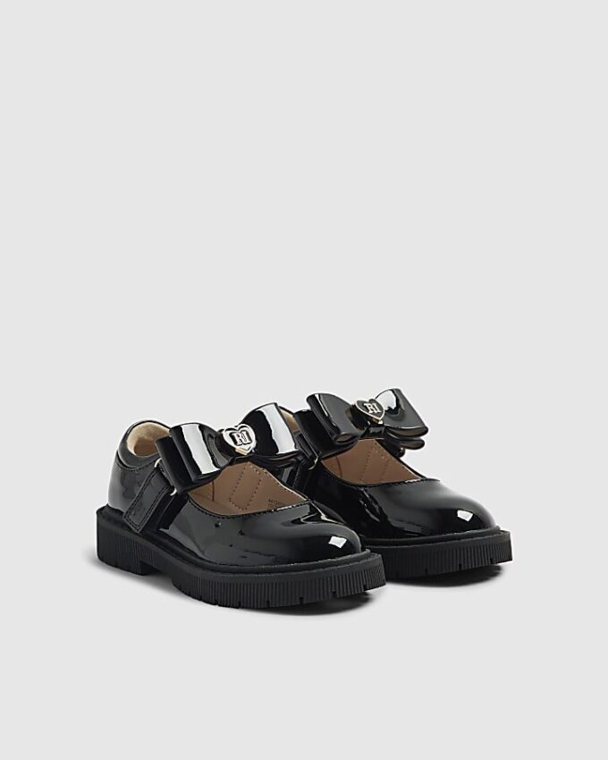 Mini Girls Black Bow Straps Mary Jane Shoes