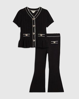 Mini Girls Black Peplum Hem Short Sleeve Top