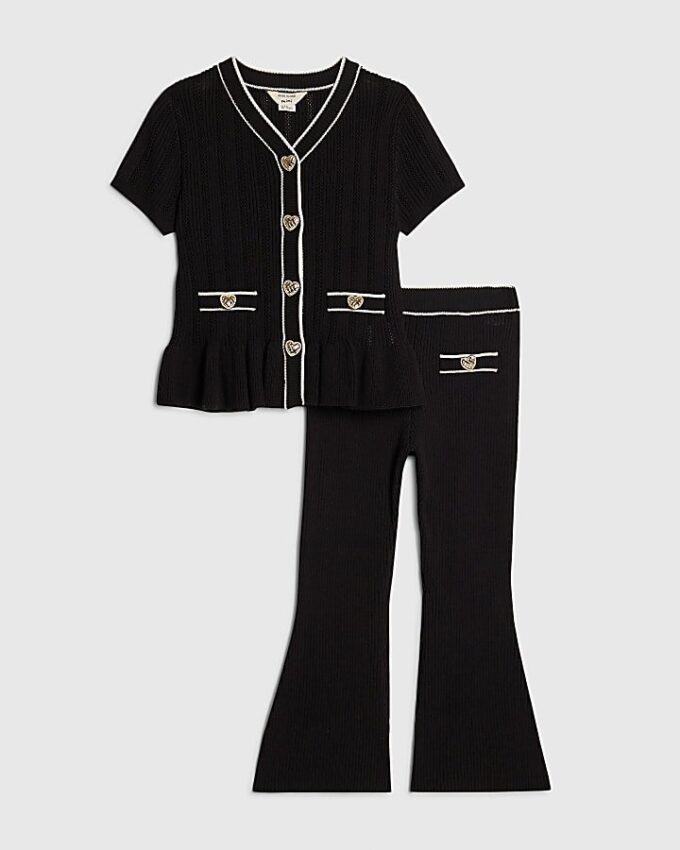 Mini Girls Black Peplum Hem Short Sleeve Top