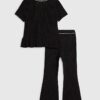 Mini Girls Black Peplum Hem Short Sleeve Top