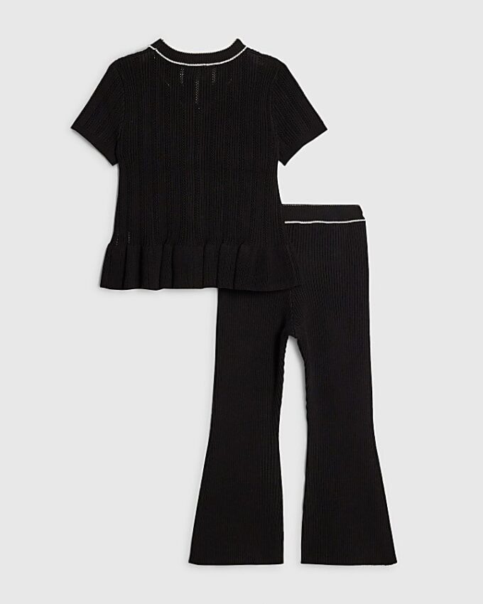 Mini Girls Black Peplum Hem Short Sleeve Top