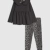 Mini Girls Black Rib Collar Top Set