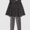 Mini Girls Black Rib Collar Top Set