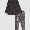 Mini Girls Black Rib Collar Top Set