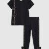 Mini Girls Black Satin Bow T-Shirt Set