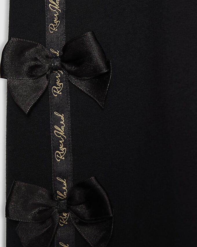 Mini Girls Black Satin Bow T-Shirt Set
