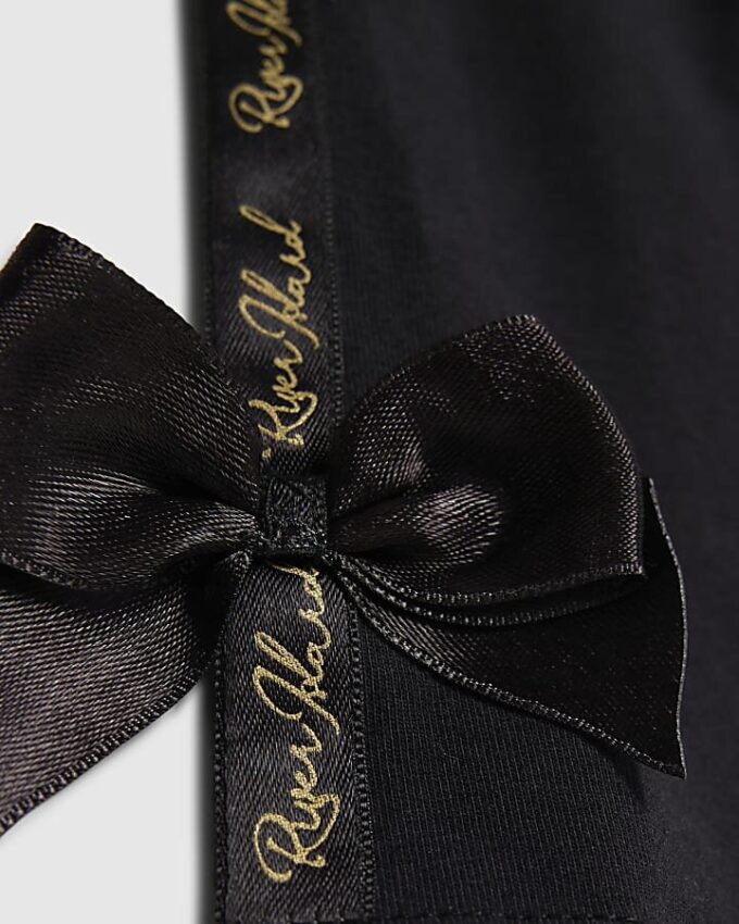 Mini Girls Black Satin Bow T-Shirt Set