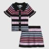 Mini Girls Black Stripe Polo Shirt Set