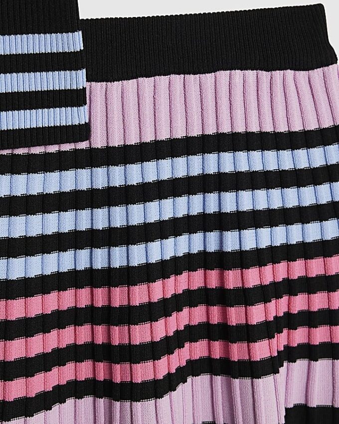 Mini Girls Black Stripe Polo Shirt Set