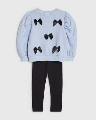 Mini Girls Blue 3D Bow Sweatshirt Set