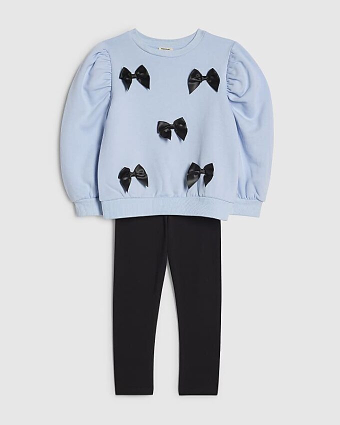 Mini Girls Blue 3D Bow Sweatshirt Set