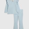 Mini Girls Blue Cable Knitted T-Shirt Set