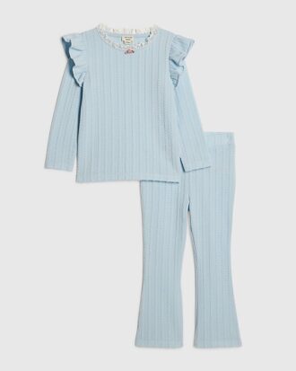 Mini Girls Blue Cable Knitted T-Shirt Set