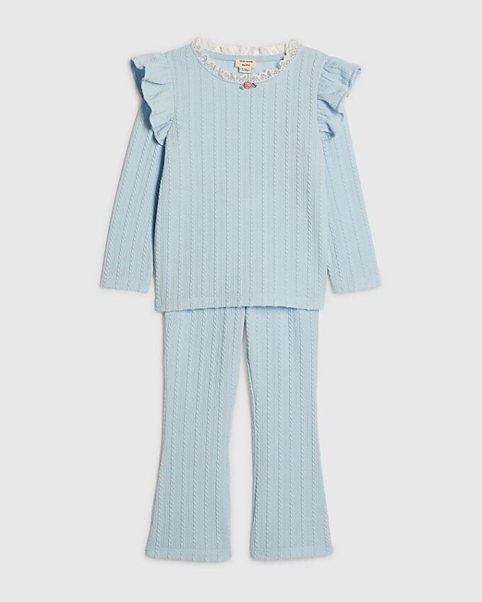Mini Girls Blue Cable Knitted T-Shirt Set