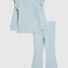 Mini Girls Blue Cable Knitted T-Shirt Set