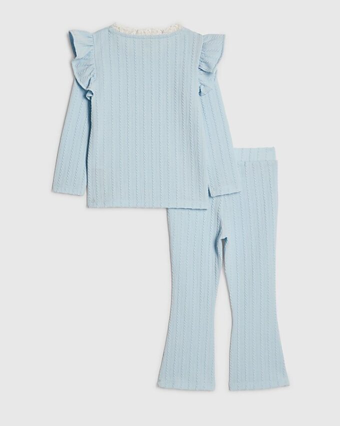 Mini Girls Blue Cable Knitted T-Shirt Set