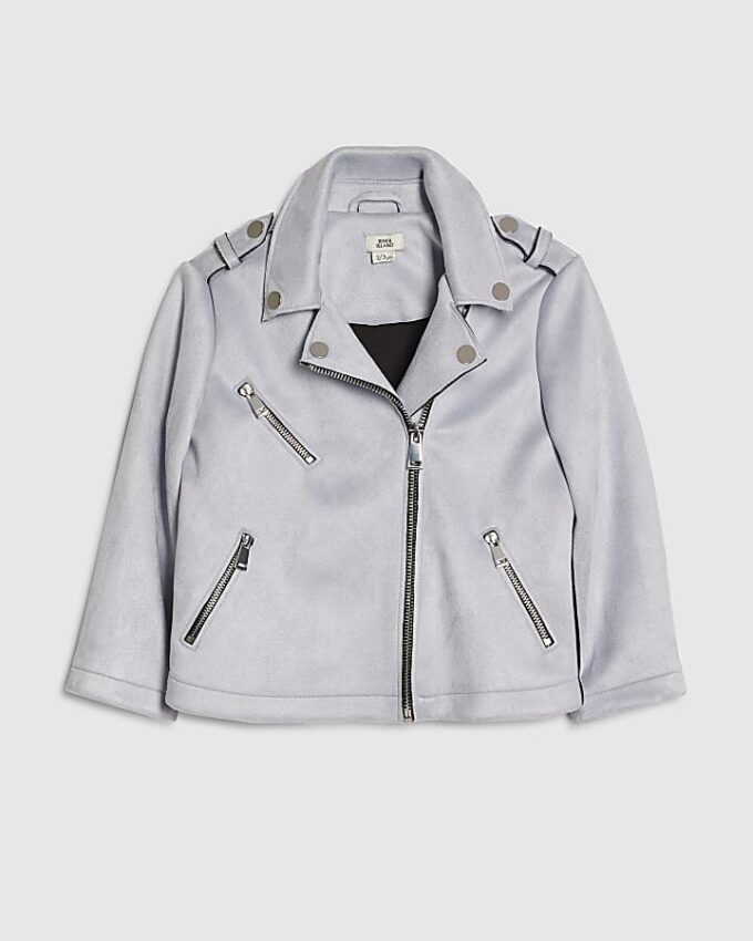 Mini Girls Blue Faux Suede Biker Jacket