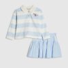 Mini Girls Blue Stripe Polo Shirt Set