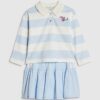 Mini Girls Blue Stripe Polo Shirt Set