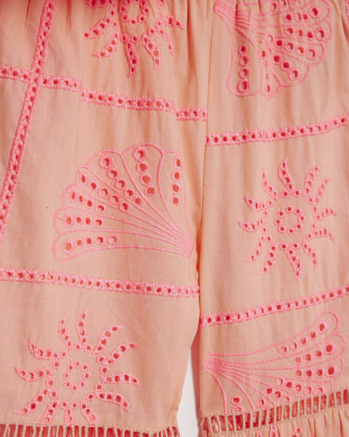 Mini Girls Coral Tiered Broderie Top Set