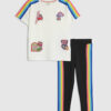 Mini Girls Cream Badged Stripe T-Shirt Set