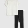 Mini Girls Cream Badged Stripe T-Shirt Set