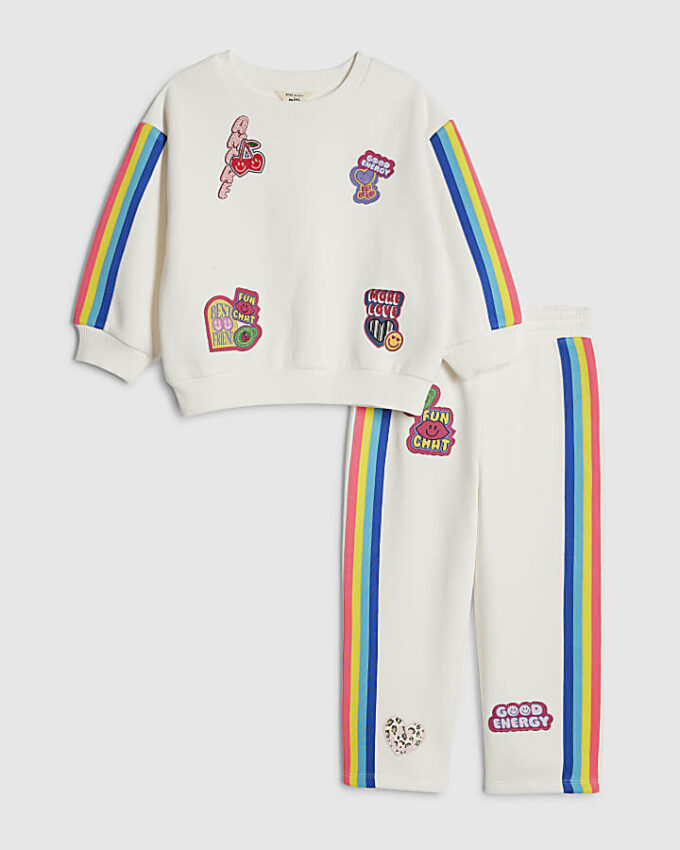 Mini Girls Cream Badged Sweatshirt Set