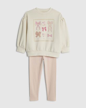 Mini Girls Cream Bow Box Sweatshirt Set