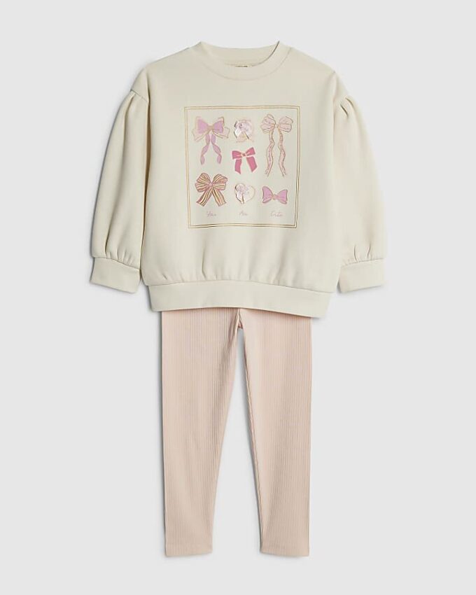 Mini Girls Cream Bow Box Sweatshirt Set