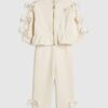Mini Girls Cream Bow Cinched Sweatshirt Set