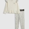 Mini Girls Cream Bow Ribbed Top Set
