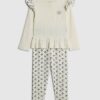 Mini Girls Cream Bow Ribbed Top Set