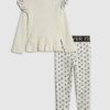 Mini Girls Cream Bow Ribbed Top Set