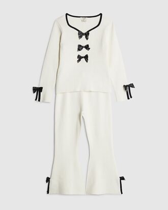 Mini Girls Cream Bow Trousers Set
