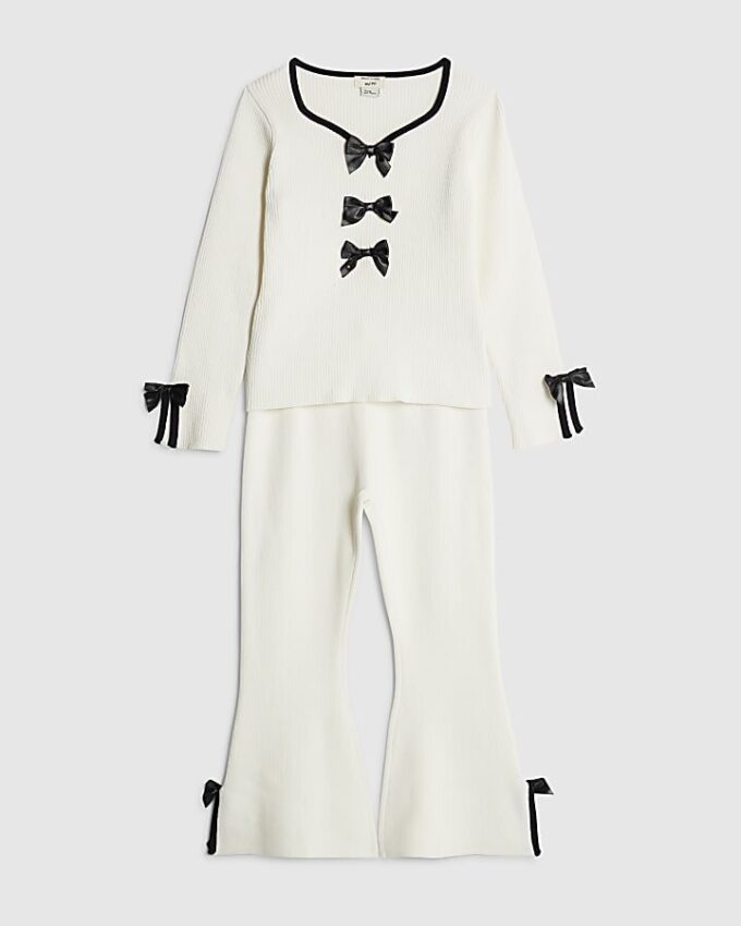 Mini Girls Cream Bow Trousers Set