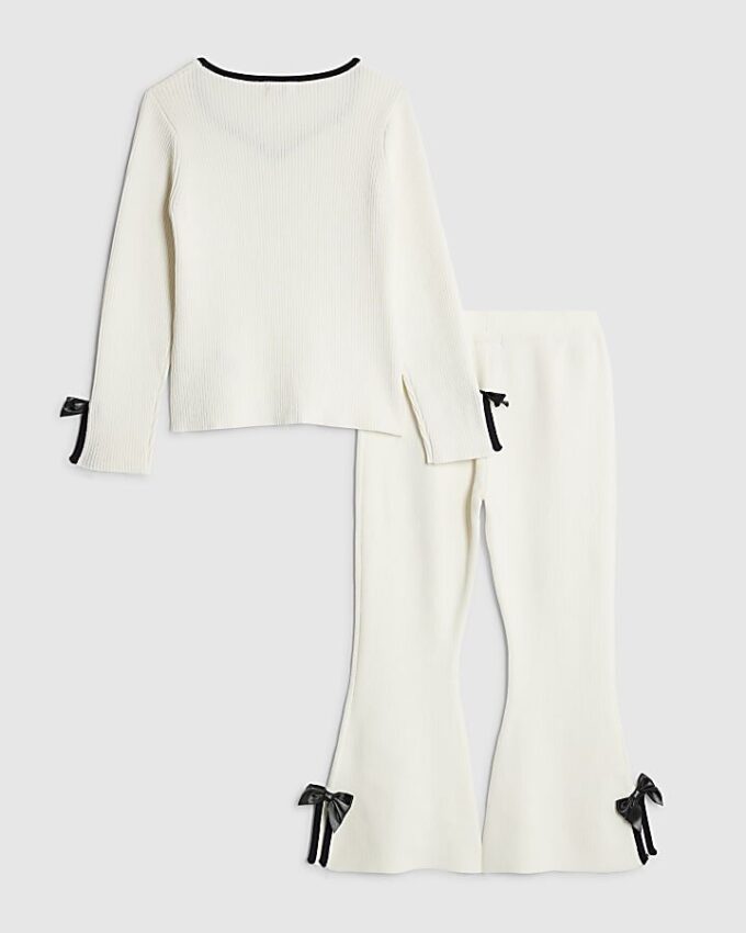 Mini Girls Cream Bow Trousers Set