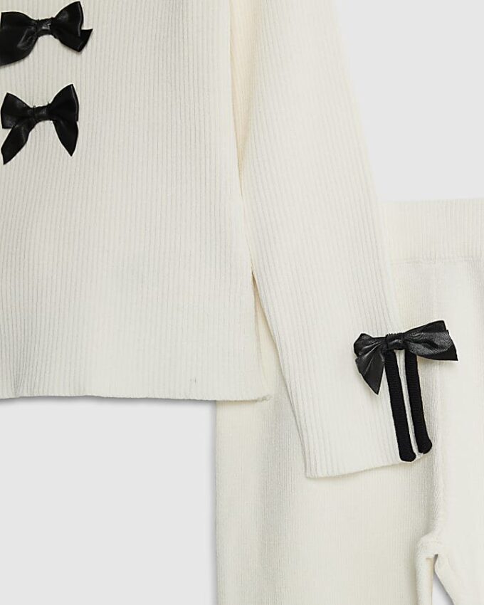 Mini Girls Cream Bow Trousers Set