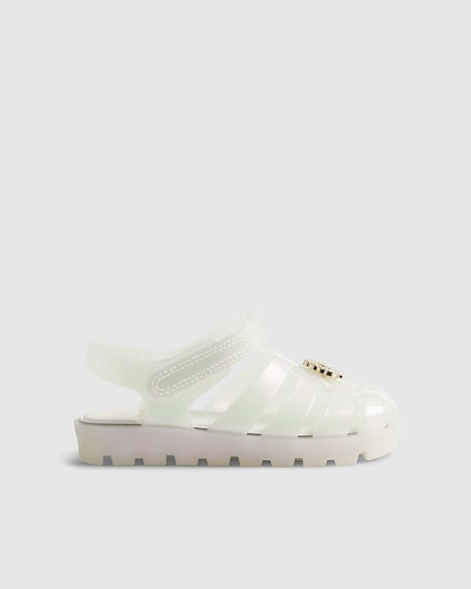 Mini Girls Cream Pearl Shell Jelly Sandals