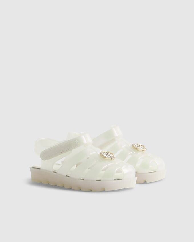 Mini Girls Cream Pearl Shell Jelly Sandals