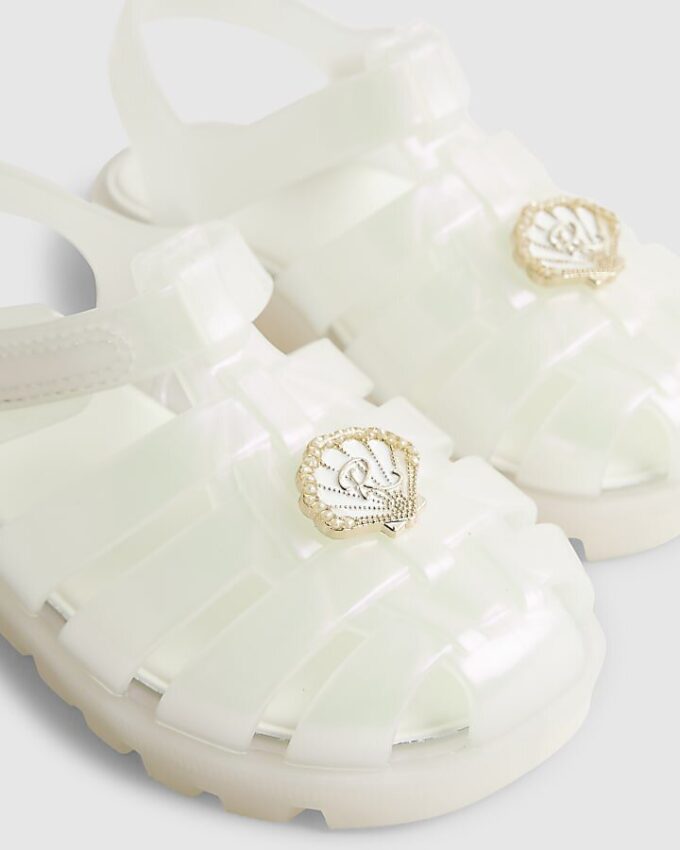 Mini Girls Cream Pearl Shell Jelly Sandals