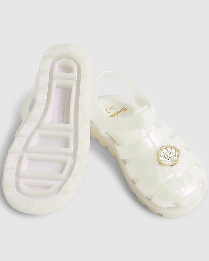 Mini Girls Cream Pearl Shell Jelly Sandals