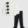 Mini Girls Cream Satin Bow Sweatshirt Set