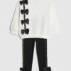 Mini Girls Cream Satin Bow Sweatshirt Set