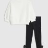 Mini Girls Cream Satin Bow Sweatshirt Set