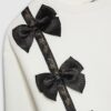 Mini Girls Cream Satin Bow Sweatshirt Set