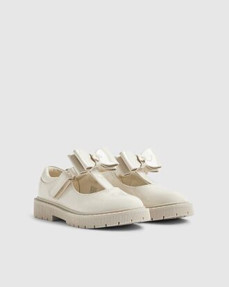 Mini Girls Cream T-Bar Bow Mary Jane Shoes