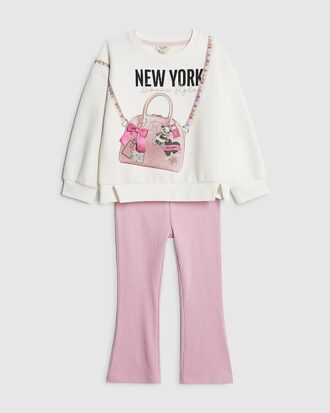 Mini Girls Cream York Bag Sweatshirt Set