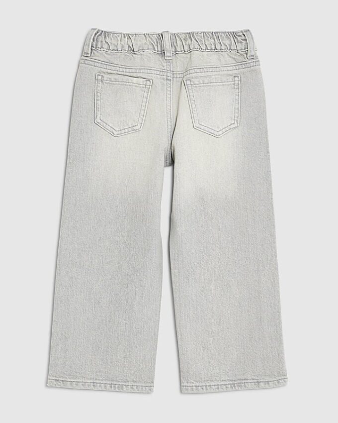 Mini Girls Grey Pull On Stripe Wide Leg Jeans